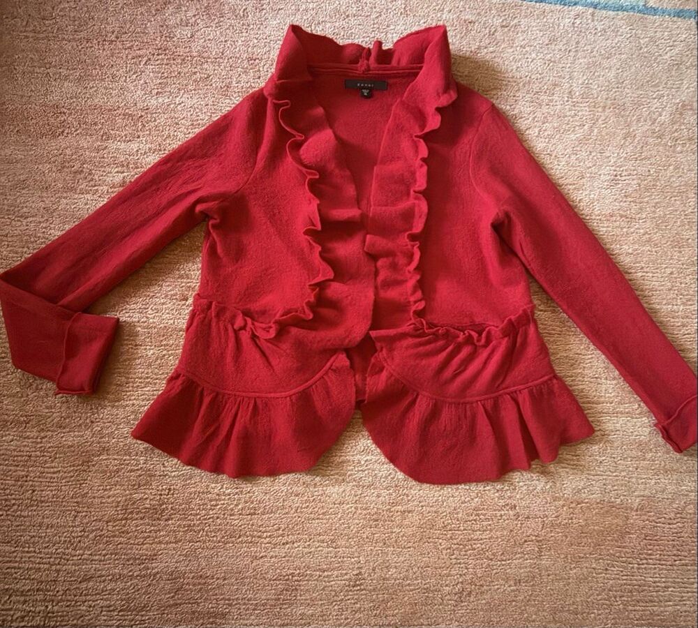 Fever Red 100% Wool Ruffle Peplum Jacket Size XL